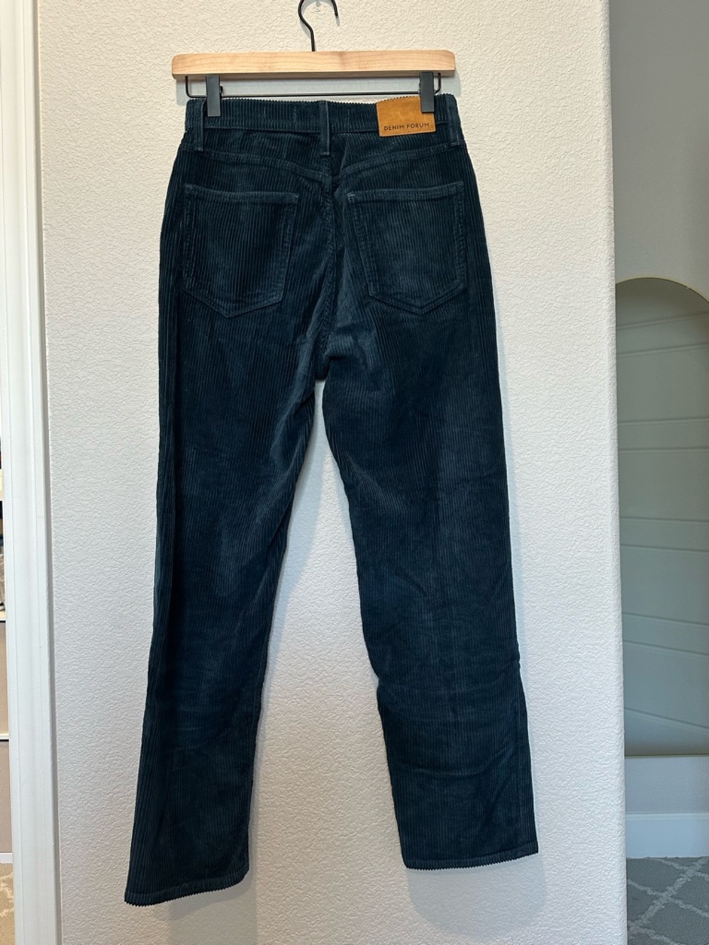Minimalist Denim Forum Arlo High Rise Straight Corduroy Pants 27 Dark Teal Black - Picture 7 of 9